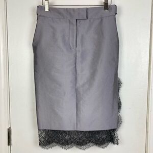 Tom Ford NWT Smoke Black Lace Hem Pencil Side Slit Skirt Cotton Silk IT 38 US 4